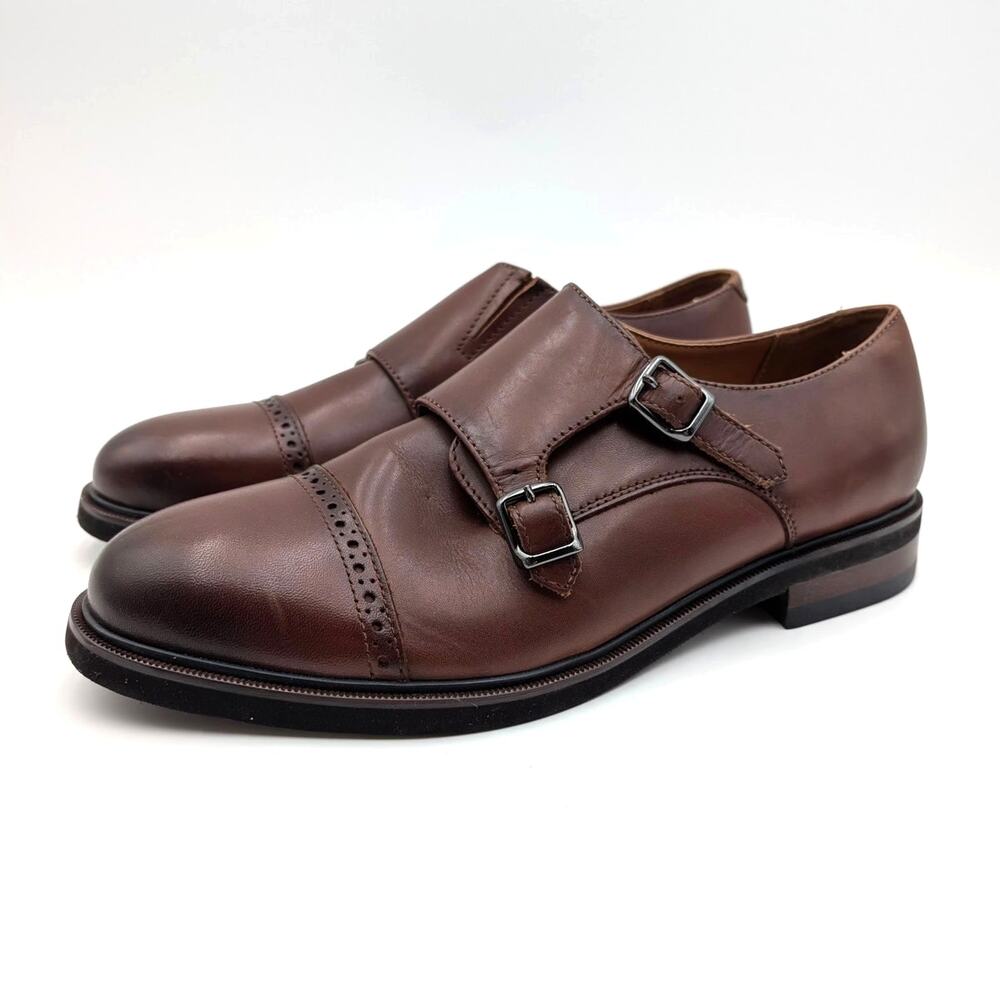 Nordstrom Rack Double Monk Semi Brogue Shoes Men's Dark Brown Size US10M EU43